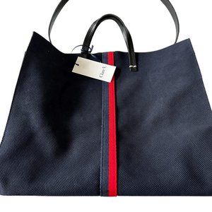NEW CLARE V. Tote Bag Navy Blue Perforated Suede with Stripes $199 ORIG $555.00
